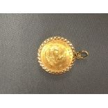 1981 one tenth Krugerrand coin, mounted in a 9ct gold pendant mount, 4g gross PLEASE always check