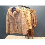 Ladies vintage light brown 3/4 length fur coat & 2 various coats PLEASE always check condition PRIOR