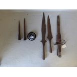 Military bayonet, 4 various spear heads & a thousand feet altitude gauge PLEASE always check