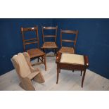 Naive child's rocking chair, piano stool & 3 Bergere oak chairs PLEASE always check condition