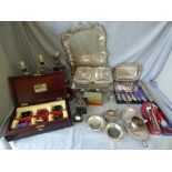 Box of assorted silver plate and ceramics, etc.