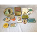 Qty of various vintage tins, 'Cadbury's', 'Bournville Cocoa', 'Reckitts Bath Cakes' etc. PLEASE