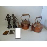 Pair of bronzed effect female dancers & 2 copper kettles , 2 CAMERAS etc. PLEASE alw