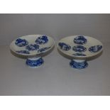 Pair of C19th Chinese porcelain dishes with foot decorated with blue & white dragons 18.5 cm dia.