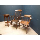 Victorian oak Windsor style oak carver, oak captain's chair & Edwardian oak plant stand PLEASE