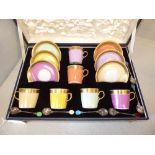 A cased Royal Copenhagen coffee set & 6 enamelled coffee spoons PLEASE always check condition