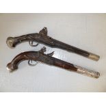 2 Turkish flint lock pistols, one with silver mounted decoration PLEASE always check condition PRIOR