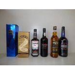 5 various bottles of 'Highland Black Scotch Whisky', 2 x 'Harvey's Bristol Cream, 'Lamb's Navy Rum',