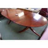 George III style mahogany twin pedestal 'D' end dining table with 2 leaves extending to 284cm long