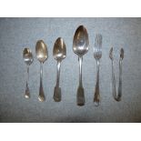 4 assorted silver spoons and Christening fork ( various dates and makers)