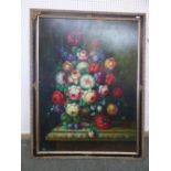 Continental School still life of flowers in C18th style, oil on board, indistinctly signed PLEASE