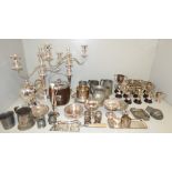 Pair of silver plated candelabras & qty of various silver-plate plated trophies PLEASE always