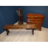 Victorian oak bench, Georgian style walnut chest of drawers & Edwardian stick stand PLEASE always