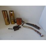 'Ross of London' binoculars, 'Kukri' dagger & brass military shells PLEASE always check condition