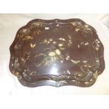 Edwardian papier mache drinks tray with butterfly & floral decoration PLEASE always check
