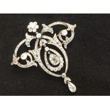 Edwardian diamond brooch, the central pendeloque drop calculated as weighing approx. 1.16 carats