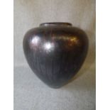 Pottery bulbous vase with blue and brown glaze PLEASE always check condition PRIOR to bidding, or