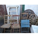 5 Various cart wheels and 4 folding garden chairs PLEASE always check condition PRIOR to bidding, or