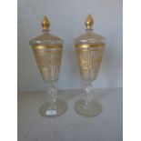 Pair of Bohemian glass goblets & covers with gilding PLEASE always check condition PRIOR