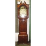 Early C19th oak & mahogany crossbanded longcase clock, the arched painted dial with subsidiary