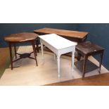 Oak refectory style dining table, white painted side table 74H x 65Wcm & 2 occasional tables