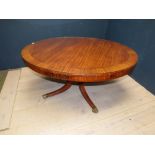 Good quality Regency satinwood with ebony inlay, breakfast table, tilt top on pedestal base to brass