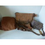Vintage brown leather cartridge bag, leather cartridge belt, 2 canvas gun slips & 'Brady' canvas &