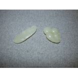 2 pale Chinese jade carved pods, longest 8cm PLEASE always check condition PRIOR to bidding or email