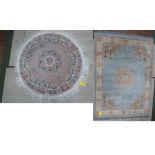 2 Chinese superwash pink & blue ground rugs, 130 cm dia. & 132 x 180 cm respectively PLEASE always