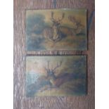 Pair Victorian oil on wood miniatures of deer PLEASE always check condition PRIOR to bidding or