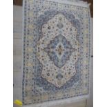 Persian wool rug with beige blue ground with arabesque central medallion 128 x 180 cm PLEASE