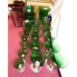 Pair of green glass vases, pair of Bohemian style ruby glass vases, Venetian green glass jug & a qty