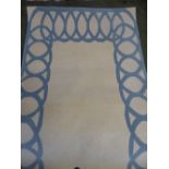 Modern machine woven rug with interwoven blue border 295 x 135 cm PLEASE always check condition