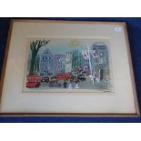 'Bernard Villemot' (C20th) 'Londres' Busy Street scene with mounted horseguard, mixed media, signed,