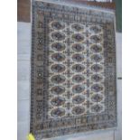 Turkistan wool rug, the beige ground with three rows of shaped gulls 133 x 190 cm PLEASE always