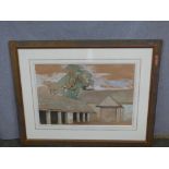 William Rothenstein 'Cotswold Barn' mixed media on buff paper bearing 'The Grosvenor Galleries'