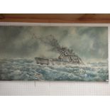 C20th School 'Warship on the High Seas' oil on canvas PLEASE always check condition PRIOR to bidding