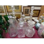 Good pair of cut glass whisky decanters, another pair of cut glass decanters & two others PLEASE