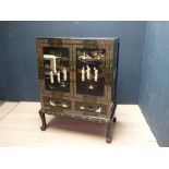 Chinese decorative black lacquered TV cabinet, 86x118cm PLEASE always check condition PRIOR to