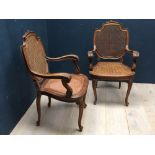 Pair of decorative French style fruitwood armchair with cane back & seat PLEASE ALWAYS CHECK