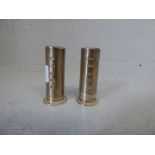 Pair of hallmarked silver salts in the form of 12 bore cartridges by 'WW of Birmingham' PLEASE