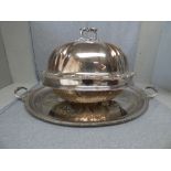 Large Victorian electroplated two handled tray, 78L cm, a Sheffield plate oval meat dish cover,