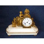 Framed gilt metal mantel clock on white marble base 20 x 28 cm PLEASE ALWAYS CHECK CONDITION PRIOR