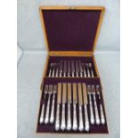 Set of twelve silver fruit knives & forks, Sheffield 1894, the silver blades and tines to loaded