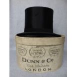 Black silk top hat by Dunn & Co of London, in original cardboard hat box