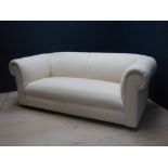 Contemporary Chesterfield style 2 seater sofa upholstered in cream fabric PLEASE ALWAYS CHECK