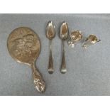 Georgian silver bright cut table spoon, 'Anne & George Burrows, London' 1802; another similar for