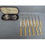 Set of six silver fish knives and forks, maker 'C. B. & S' Sheffield 1936, the silver blades and