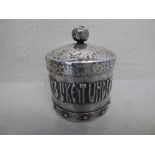 Arts and Crafts hammered plated caddy with hammered finish, with a saying on side 'There is no