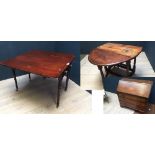 C19th mahogany Pembroke table, C18th and later oak drop leaf gate leg dining table & an Edwardian